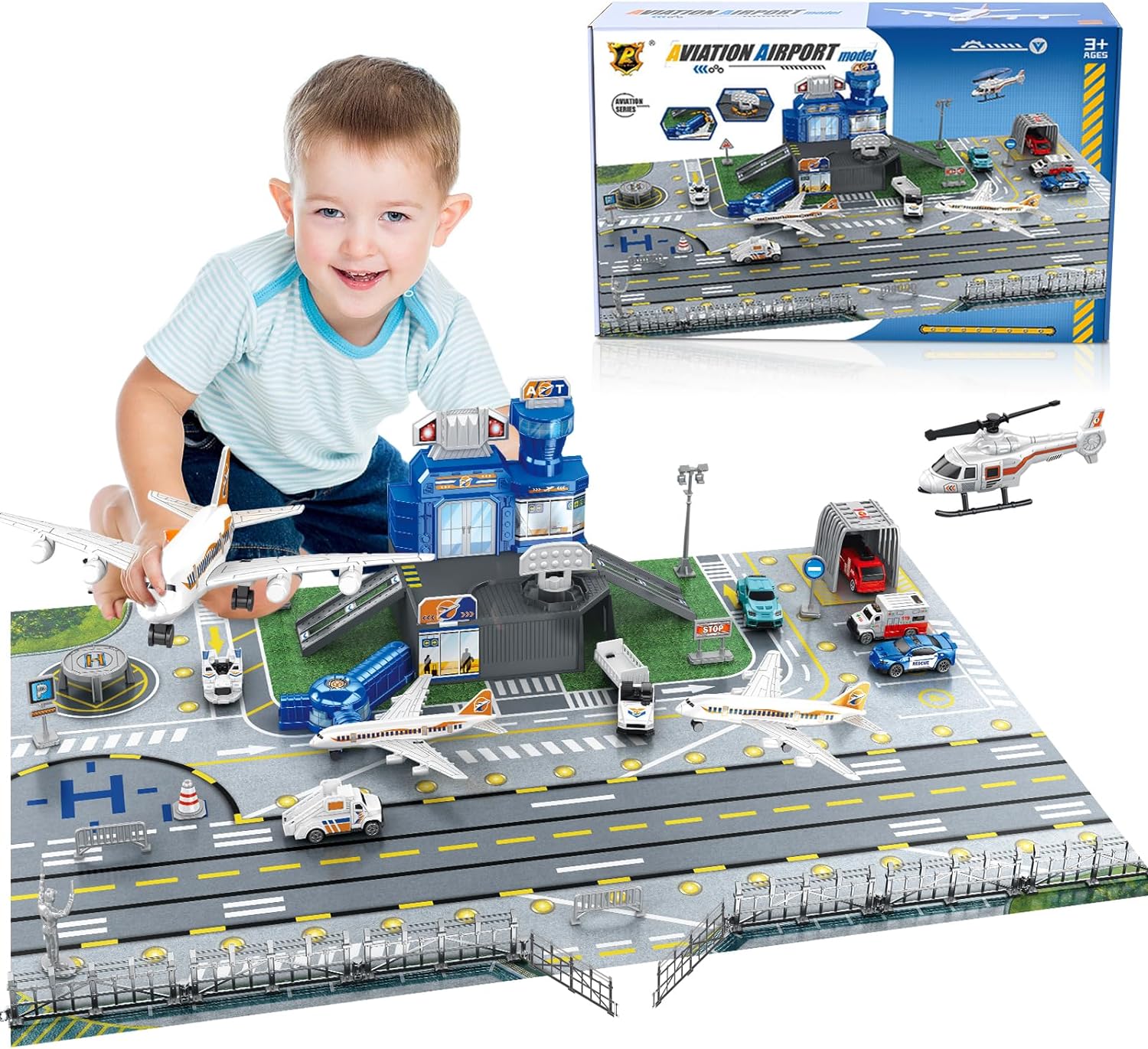 Model Airplane Plastic - Set Mainan Pemandangan Bandara Anak-anak dengan