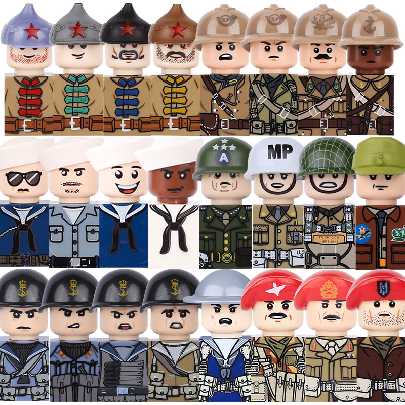 Lego Minifigure Holder - Mainan Anak-anak WW2 Tentara Militer Figur