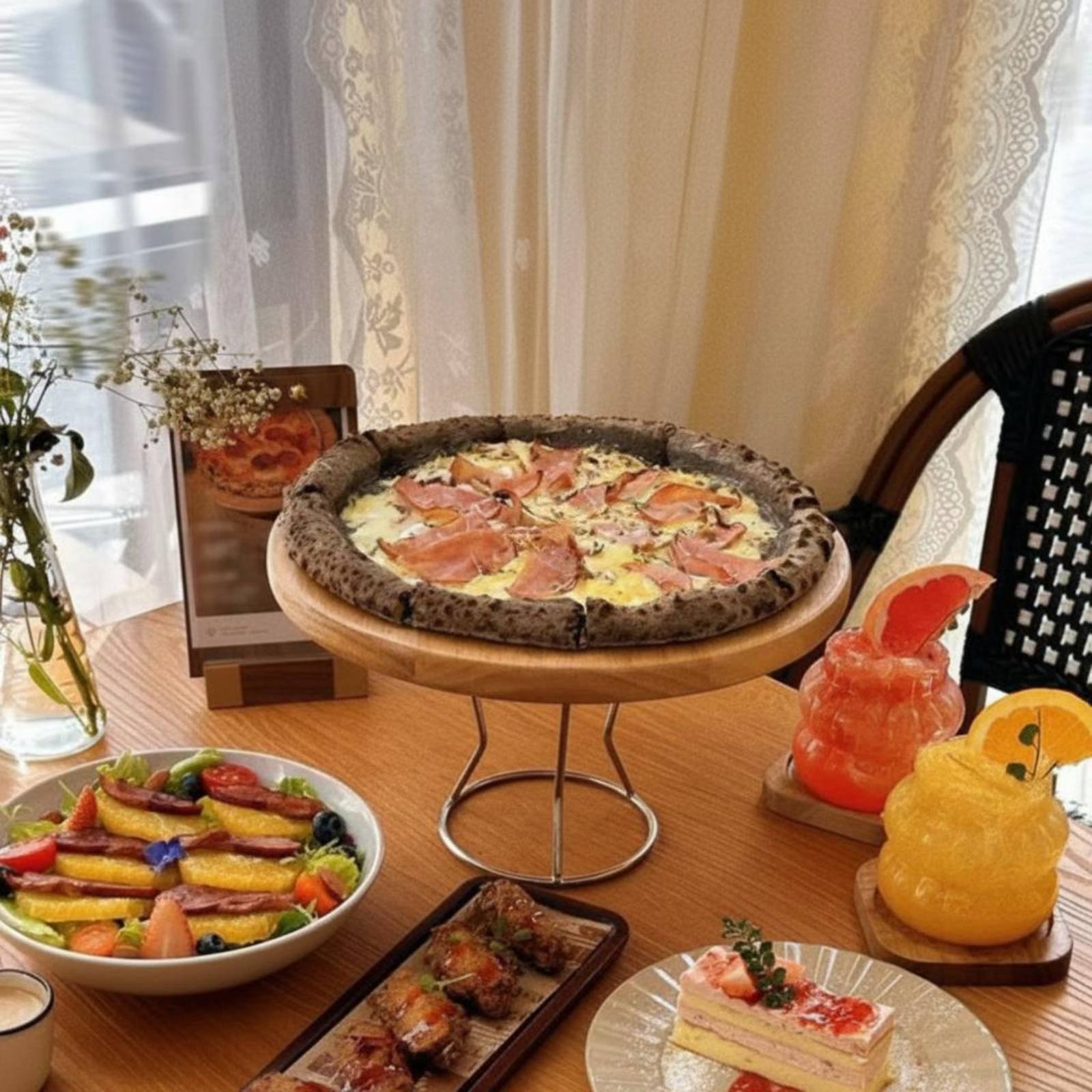 Display Risers Set - Rak Sajian Pizza Desain Retro Bulat