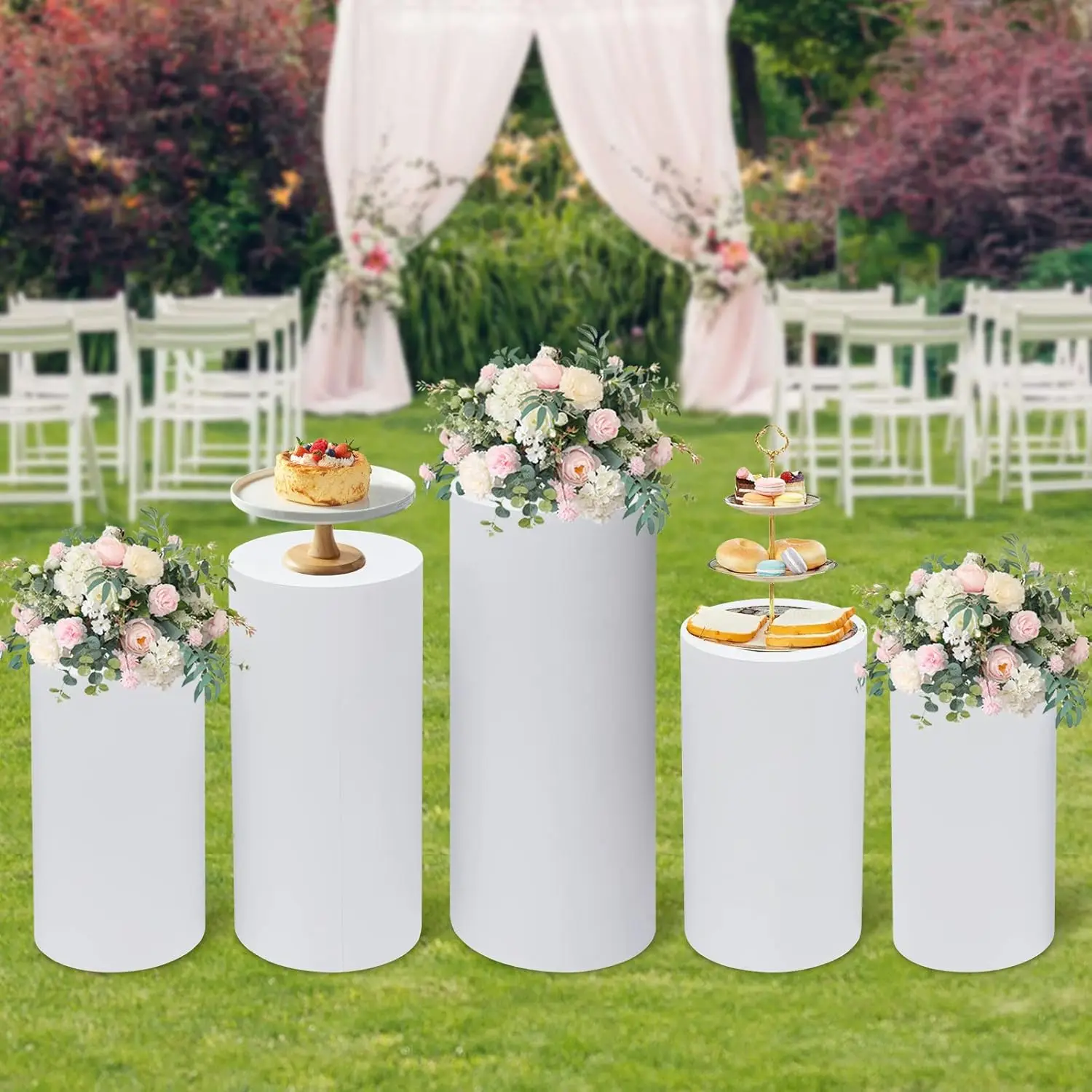 5Pcs Set Alas Silinder Putih B - Display Risers Set ulasan dan harga